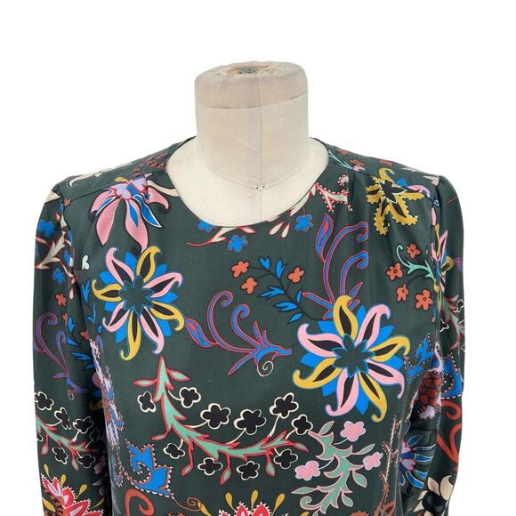 Tory Burch Floral Longsleeve Silk Twill Shift Dress Black Mountain Floral Size 0 - Picture 3 of 15